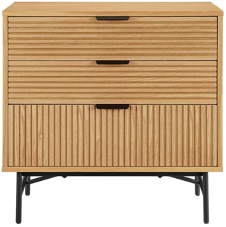 Kommode 80 x 40 cm MDF Eichenholzfurnier geriffelt mit 3 Schubladen