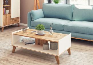 Couchtisch Skandi Wohnzimmertisch 108x60cm weiß wotan eiche (18009)