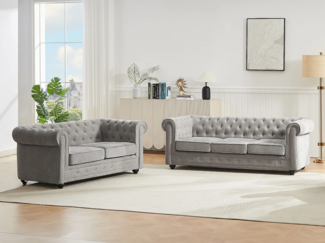 Vente-unique - Sofa 3-Sitzer & 2-Sitzer - Stoff - Grau - CHESTERFIELD