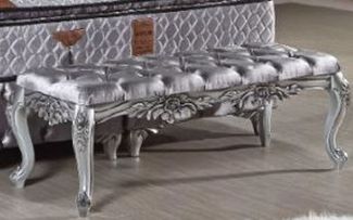 Casa Padrino Barock Samt Sitzbank Silber - Prunkvolle Barock Möbel