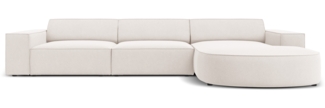 Micadoni 4-Sitzer Samtstoff Sofa Jodie runde Recamiere Rechts Strukturierter Stoff Helles Beige Kunststoff schwarz