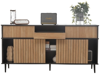 OKWISH Sideboard mit großem Stauraum (Kommode, Wohnzimmerschrank,Anrichte, 1 St, 4 Schiebetüren und 1 Schublade), mit Harmonisches Kontrastdesign, Eichenfarbe und schwarze Kombination