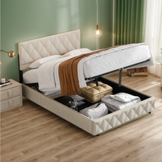OKWISH Polsterbett Stauraumbett Funktionsbett (Strapazierfähig und schmutzabweisend,elastische Polsterung, 160 x 200 cm mit Lattenrost Inklusive Matratze), Strapazierfähig und schmutzabweisend,elastische Polsterung