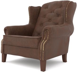 S-Style Möbel Ohrensessel Luzern, Chesterfield mit Steppung und Holzfüßen, mit Wellenfederung