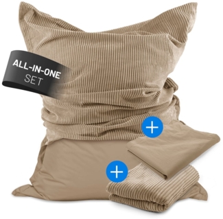 Lumaland Sitzsack Classic XXL All-in-One Set | Riesen Sitzsack XXL mit Cord & Outdoor Bezug für drinnen & draußen | Sofa Sessel mit im Innensack sicher verpackter EPS-Füllung – Hüllen Easy wechselbar