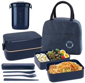 OSTWOLKE Lunchbox Bento Box Set Kunststoff Tragbare Auslaufsichere Lunchbox mit Tasche, inkl. Besteck-Set, mit Suppenbecher