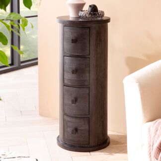 FineBuy Design Sideboard Mango Massivholz Schwarz, Schränkchen mit Schubladen, Schmaler Beistellschrank Massiv, Mini Kommode Rund Schwarz