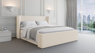 MOEBLO Boxspringbett BETT 09 (Doppelbett mit Bouclé-Stoff, Bettkasten & Topper – Bouclé-Boxspringbett mit abgerundeten Ecken), Boxspring, - 140/160/200x200 cm