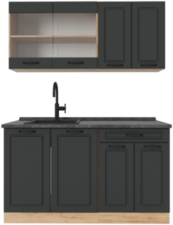 Vicco Singleküche Anthrazit Landhaus/Goldkraft Eiche 140 cm , AP Anthrazit, R-Line
