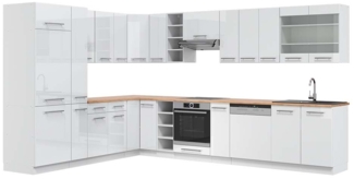 Vicco Eckküche Weiß Hochglanz/Weiß 347x257 cm , AP Eiche, Fame-Line