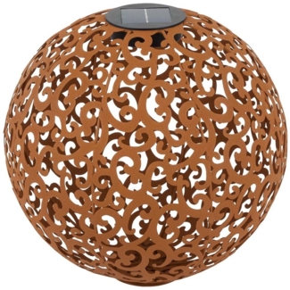 Dehner Solarkugel Lagos | Solardeko, Solarleuchte, Gartenbeleuchtung | Gartenkugel, Deko, Gartendeko, Outdoor | edelrostfarben, Metall | Ornamente | mit Erdspieß und Bodemplatte | Ø 30 cm