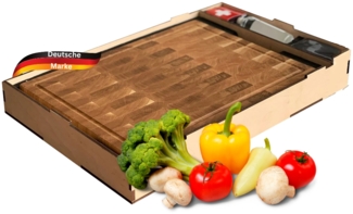 DELUKE® Schneidebrett Holz groß EYGO [KLINGENSCHONEND] - 40x30x2,5cm, Stirnholz Eiche, inkl. Saftrille | Holzbrett Küchenbrett