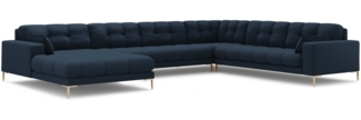 Micadoni Wohnlandschaft Mamaia 7-Sitzer Strukturierter Stoff Blau Metall Gold Rechts