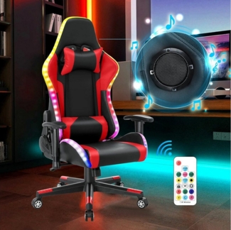 HomeMiYN Gaming Chair Gaming Stuhl Lautsprechern LED-Leuchten ergonomischer Pc Stuhl, mit der Fernbedienung