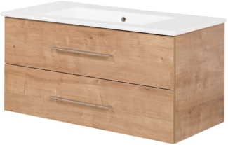 FACKELMANN B.PERFEKT Waschbecken mit Unterschrank 103 cm breit, Braun hell, Waschbecken Keramik Weiß