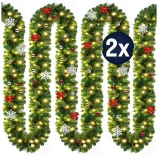 Kunstgirlande, Casaria, Höhe 28 cm, Weihnachtsgirlande geschmückt 2x 10m 160 LED Warmweiß Innen Außen
