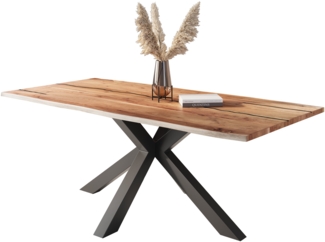 Baumkantentisch Akazie mit schwarzen Resin-Adern naturfarben 240 x 100 cm Spider-Gestell schwarz POLLY 92305704