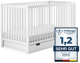 Ehrenkind Babybett PUR aus massivem Buchenholz, flexibel höhenverstellbar, Gitterbett, Kinderbett 9-Fach höhenverstellbar mit entnehmbaren Stangen Baby Bett