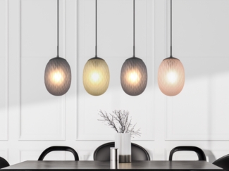 Pendelleuchte FACETTE 4-flammig mit farbigen ovalen Glasschirmen, B: 117cm