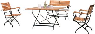Sonnenpartner 4-teilige Sitzgruppe Oxford 120x80 cm Teakholz und Eisen schwarz Gartentisch klappbar