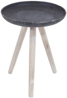 Beistelltisch SAND CASTED 35 cm Metall Platte, Beine Holz