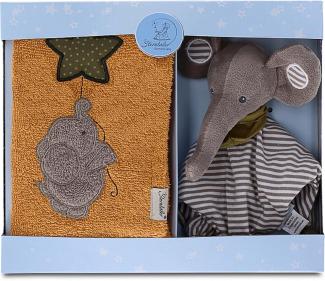 Sterntaler Baby Unisex Geschenk Set Baby Geschenk-Set Elefant, Schmusetuch & Kinderhandtuch - Baby Geschenk, Geschenkset Baby - grau