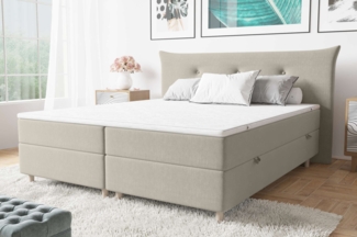 99rooms Artemis Boxspringbett 140x200 cm Strukturstoff INARI Beige Taschen-Federung