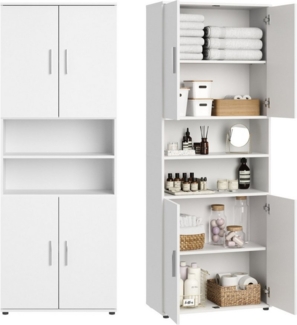 Home Collective Badkommode Badezimmerschrank Hochschrank 6 Fächer – robust & pflegeleicht, 70x35x187 cm (BxTxH), Weiß, 4 Türen, pflegeleicht & viel Stauraum