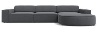 Micadoni 4-Sitzer Samtstoff Sofa Jodie runde Recamiere Rechts Strukturierter Stoff Dunkelgrau Kunststoff schwarz