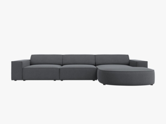 Micadoni 4-Sitzer Sofa Jodie runde Recamiere Rechts Strukturierter Stoff Megan Dunkelgrau