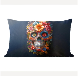 MuchoWow Dekokissen Blumen - Bunt - Totenkopf, Zierkissen mit Füllung für Wohnzimmer, Sofakissen, 40x40 cm