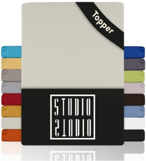 STUDIO Spannbettlaken Basic Topper, viele Größen, 100% Baumwolle, OEKO-TEX 100, Jersey, Baumwolle, Gummizug: rundum, (1 Stück), 90x200 cm Topper Spannbetttuch bis 14 cm Höhe - Schnee