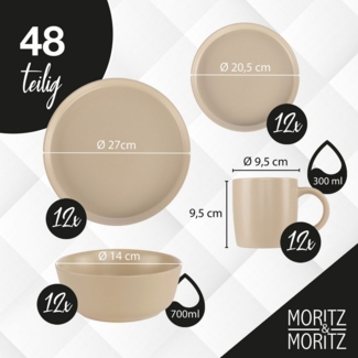 Moritz & Moritz Kombiservice NORDIC 48tlg Geschirrset Taupe mit Tassen (48-tlg), 12 Personen, Steinzeug, Spülmaschinengeeignet