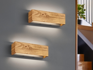 2er SET Up and Down LED Innen Wandlampen aus Echtholz, Breite 37cm