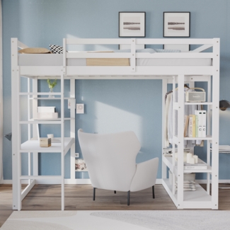 Weißes Hochbett Mit Arbeitsplatz Und Kleiderschrank 140x200 Massivkiefer 120kg Tragkraft Jugendzimmer Studentenwohnung