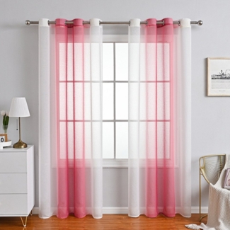 NUODWELL Gardine 2er Set Voile Vorhänge, Gardinen Gestreift Lichtdurchlässig mit Ösen