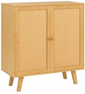 COSTWAY Küchenbuffet Sideboard Küchenschrank mit 2 Rattantüren, Bambus