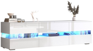 HAUSS SPOLE Lowboard Hochglanz mit LED-Beleuchtung,offenes Fach, für 70-Zoll-Fernseher weiß (TV-Ständer, 1 St, 4 Türen, 1 Schublade und offenes Fach), Hochglanz-TV-Schrank mit Acryl-Glaseinsatz und Drucköffnung