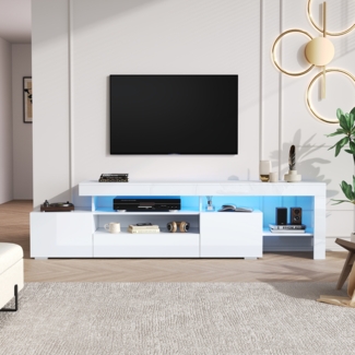 Merax 192cm TV schrank mit 3 schränke, TV stand und Fernsehschrank Mit LED, Hochglanz Lowboard und Fernsehtisch, TV-Board und TV-Kommode Geeignet für Fernseher um 85 Zoll, Weiß