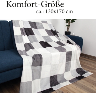 Kuscheldecke XXL (130x170cm) - Hellgrau Karo - Flauschdecke Microfaser-Decke - Jacquard, große weiche Wohn-Decke zum kuscheln Flanelldecke