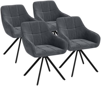 skølm 'Sköll' Esszimmerstühle, 4er Set, dunkelgrau, gepolstert mit Samt-Bezug, höhenverstellbar & drehbar, Polsterstühle mit Armlehnen, bis 150 kg belastbar