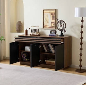 OKWISH Sideboard in brauner Holzoptik (Kommode, Anrichte, Wohnzimmerschrank, 1 St, 2 Schubladen, 4 Türen), Höhenverstellbare Trennwände