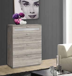 Kommode 80cm Schubladenkommode sandeiche Weißglas Highboard