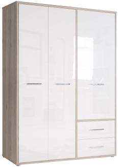 Kleiderschrank Jana 1 weiß Hochglanz Sandeiche 147x202x60 cm