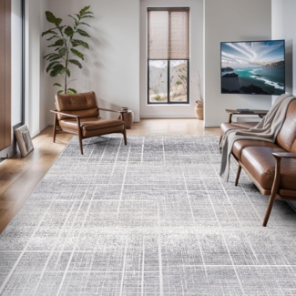 Teppich Moderner Anti-Rutsch Kurzflor 160x230 Waschbar Streifen Groß Weich