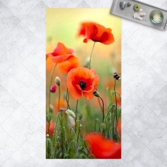 Bilderdepot24 Teppich Teppich Vinyl Flur Küche Blumen funktional lang modern, Läufer - grün glatt, nass wischbar (Schmutz, Tierhaare) Saugroboter & Bodenheizung geeignet
