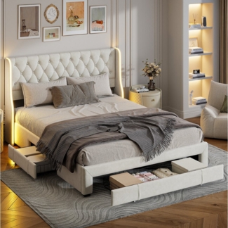 Furnishings Home Polsterbett Stauraumbett Doppelbett modernes (Extra großer Stauraum), Mit LED-Beleuchtung, Flügeln, Schubladen, Samt, 160x200 cm