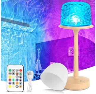 ibettertec LED Nachtlicht Akku Ocean Lamp Wasserwellenlampe, Schirm abnehmbar, 16 Farben Drehbare Nachttischlampe, Stufenlos dimmbar, Fernbedienung, Touch-Control, Dimmbar Sternenhimmel Projektor, Dekoleuchte, Tischlampe, für Schlafzimmer,Wohnzimmer