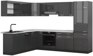 Eckküche R-Line Anthrazit Hochglanz/Anthrazit 287 x 60 cm , AP Marmor Vicco