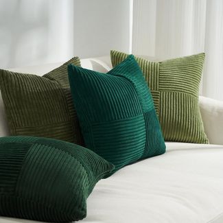 Topfinel Kissenbezug 40x40 4er set Kissenbezüge 50x50 Kordsamt mit Streifen deko Sofa, kissenbezug Dunkelgrün Farbverlauf Schlafzimmer Weich Hautfreundlich